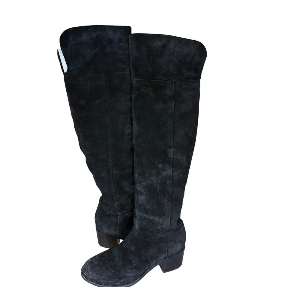 rag & bone Over The Knee Boots Black Suede Zip Block Heel IT 39.5 US 9.5